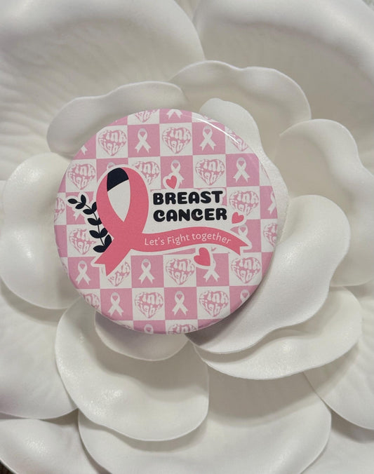 Breast Cancer Awareness “Lets fight together 2.5 inch round magnet , kitchen decor, office decor, Stocking stuffer, support gift (2.5 inch r